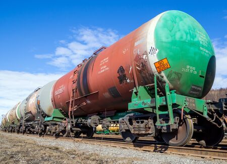 Murmansk, Russia - April 22, 2019: Railway train with tanksのeditorial素材
