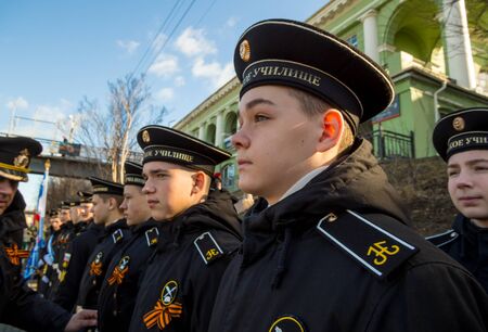 Murmansk, Russia - April 22, 2019: Cadets of the Nakhimov Naval School in the ranksのeditorial素材