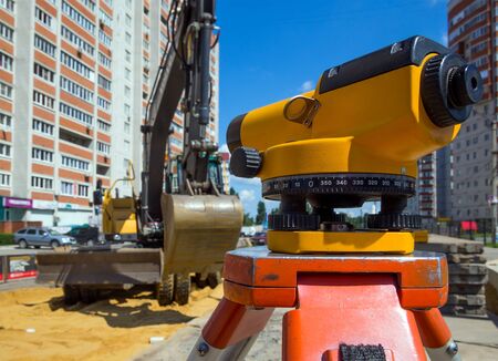 Voronezh, Russia -  June 03, 2019: Geodetic works at the construction siteのeditorial素材