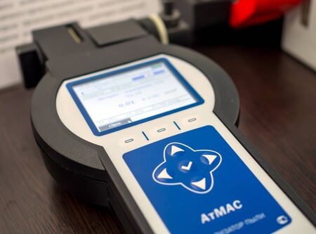 Voronezh, Russia - June 05, 2019: ATMAS dust analyzer at the stand of theのeditorial素材