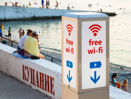 Kabardinka, Russia - July 31, 2019: Free beach Internet access pointのeditorial素材