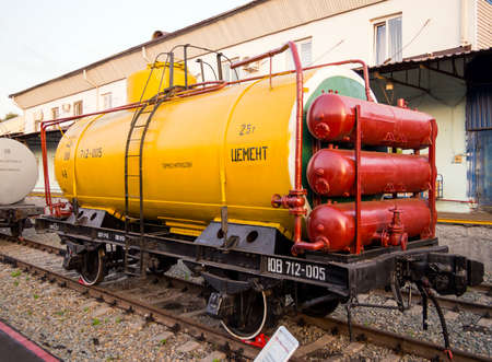 Voronezh, Russia - August 29, 2019: Biaxial cement tank, retro-exhibition of railway equipment, Voronezhのeditorial素材