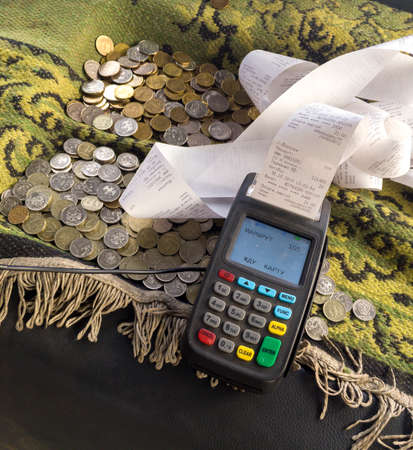 Voronezh, Russia - October 30, 2019: Different ways to pay for travel in the minibusのeditorial素材