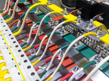 Voronezh, Russia - December 18, 2019: Connecting automatic machines to three-phase current busesのeditorial素材