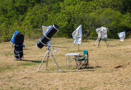 Nauchnyy, Russia - September 18, 2020: Telescopes for observing the sky. Territory of the Crimean Astrophysical Observatory. Settlement Scientific, Crimeaのeditorial素材
