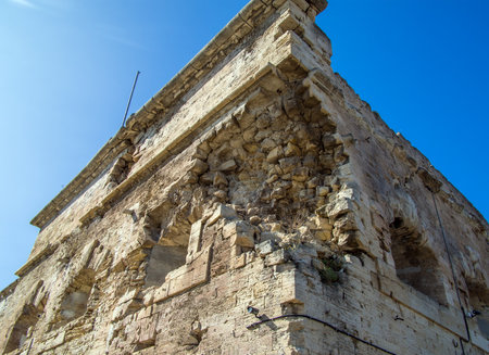 Traces of shells on the walls of the Mikhailovskaya battery, Sevastopol, Crimeaの写真素材