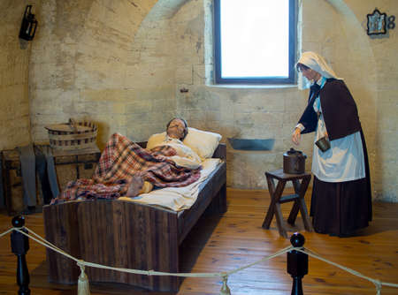 Sevastopol, Crimea - September 19, 2020: Reconstruction of care for the wounded, Mikhailovskaya battery, Sevastopol, Crimeaのeditorial素材