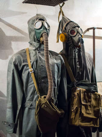 Sevastopol, Crimea - September 19, 2020: Mannequins in chemical and radiation protection means, exposition of the Museum "Underground Sevastopol", Crimeaのeditorial素材