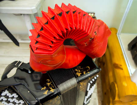 Tula, Russia - January 3, 2021: Unusual accordion in the shape of a boot, grandfather Filimon's accordion museum, Tulaのeditorial素材