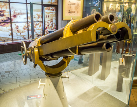 Tula, Russia - January 04, 2021: Five-barreled naval gun Hotkins