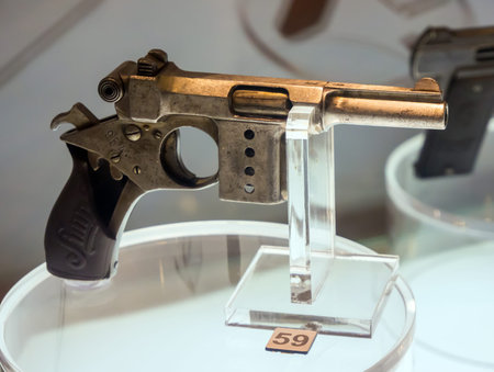 Tula, Russia - January 04, 2021: Pistol Simpleks, model 1902. Tula State Museum of Weapons