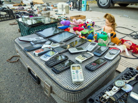 Voronezh, Russia - October 10, 2020: Sale of old electronic devices at the flea market