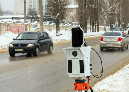 Voronezh, Russia - January 29, 2022: Video recording complex on the side of the roadのeditorial素材