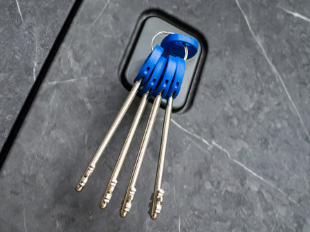 Lever key in the keyhole of the front doorの写真素材