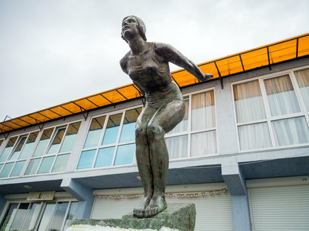 Sochi, Russia - February 2023, 23: Sculpture "Diver". Embankment Khosta Sochiのeditorial素材