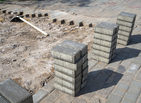 Removing old sidewalk coveringsの写真素材