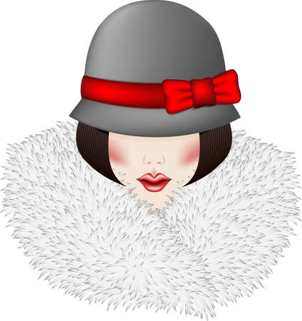 Portrait of woman dressed in vintage hat and fur collarのイラスト素材