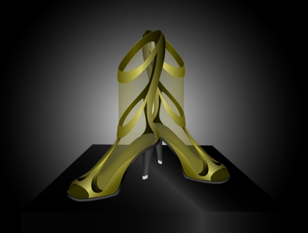 Golden Sandals with High Heels. Sandals made from leather and transparent plastic. Made by Gradient Meshのイラスト素材
