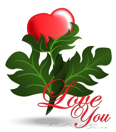 Flower - Heart Card  A green plant with a heart instead of flower bud and the Love wordsのイラスト素材