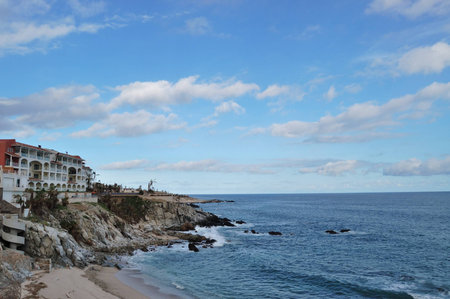 Building on the scale  with ocean view in  summer dayの写真素材