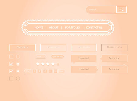 Romantic UI. Navigation panel, buttons, pagination, tooltips includedのイラスト素材
