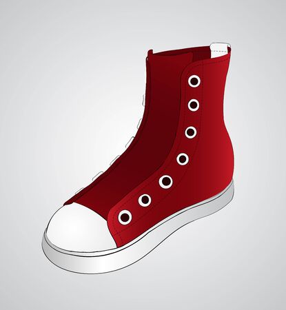 Hand Drawn Red Sneakers without shoelaces on grey backgroundのイラスト素材