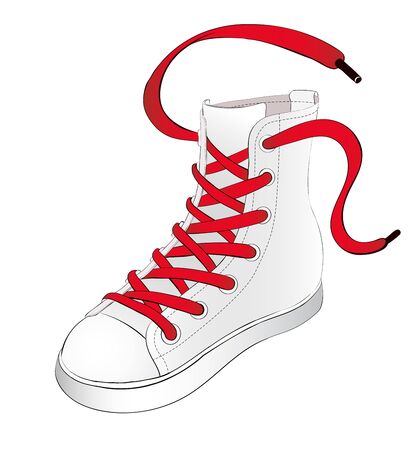 Hand Drawn White Sneakers with Red Shoelaces Scattered in Oposit Directionsのイラスト素材