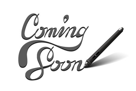 Business concept image of a pen for tablet with touchscreen, what writes  Coming Soon. Isolated on whiteのイラスト素材