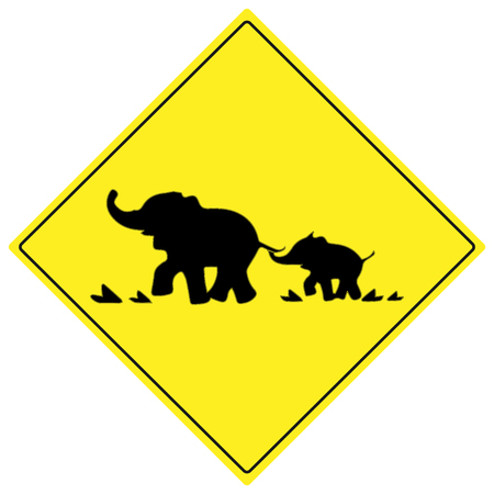 Beware elephant traffic sign. Elephant warning traffic sign. Warning traffic sign isolated on a white background. Wildlife Crossingのイラスト素材