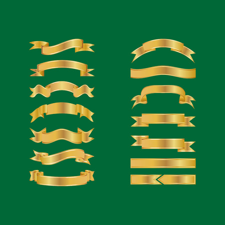 Golden Ribbons Isolated On Green Background, Vector illustration, Graphic Design Useful For Your Design or banners for your text. Symbols.のイラスト素材