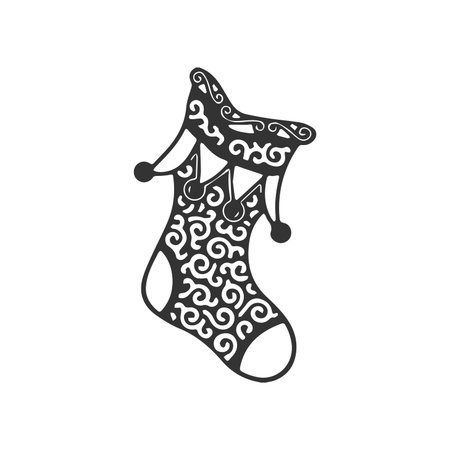Stocking christmas present . Vector illustration. Christmas Sock lace pattern. Christmas and New Year symbol. Holiday design and decorationのイラスト素材