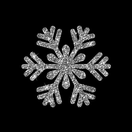 Snowflake glittering winter isolated on black background. Silver icon silhouette. Vector illustration for Christmas design. New Year sign. Symbol of celebration.のイラスト素材