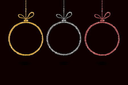 Set of christmas ball decoration with silver glitter. Happy New Year bauble traditional. Merry Xmas greeting card . Bright shiny decorative holiday design. Vector illustrationのイラスト素材