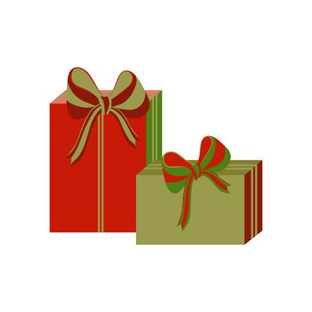 Set of different colorful wrapped gift boxes. Flat design. Beautiful present with bow. Symbol and icon for Christmas gift box. Isolated vector illustration.のイラスト素材