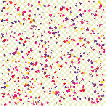 Colorful star isolated on transparent background. Confetti celebration, Falling cute abstract decoration for party, birthday celebrate, anniversary or event. Festival decor. Vector illustrationのイラスト素材