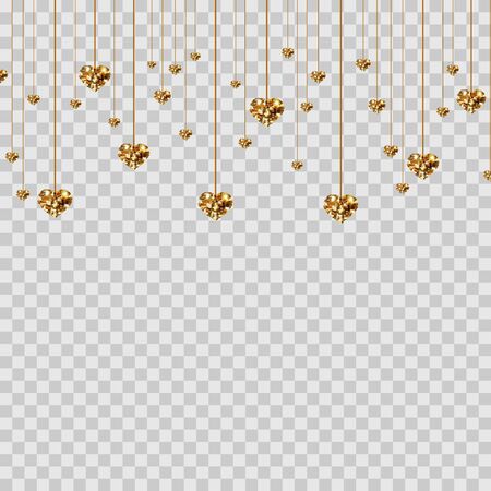 Gold glitter valentine hearts on transparent background. Luxury Elegant sparkle layout template design. Vector Illustration. Love concept. Cute wallpaper. Good idea for Wedding and Valentines day cardのイラスト素材