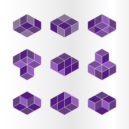 Cube logo concept, vector illustration. Flat design style. Cube construction. Sign pattern. Graphic design. Fashion pattern abstract texture. Template for print, textile, wrapping.のイラスト素材