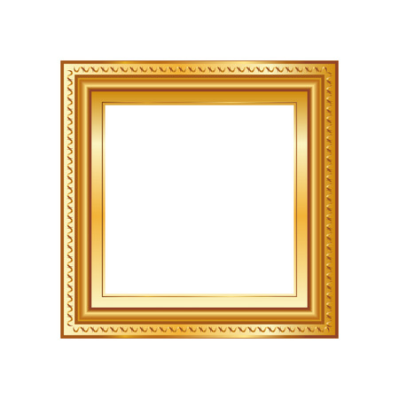 Golden frame isolated on white background. Classic style composition. Blank picture frame template. Modern design element for you product mock-up or presentation.のイラスト素材