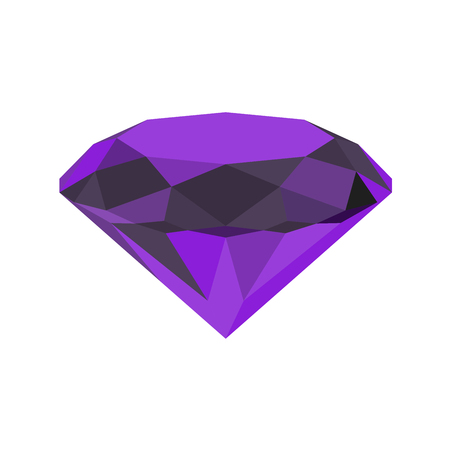 Diamond icon. Vector Illustration. Shiny crystal sign. Brilliant stone. Violet stone isolated on white background. Fashion modern design. Flat element. Symbol gift, jewel, gem or royal, rich.のイラスト素材