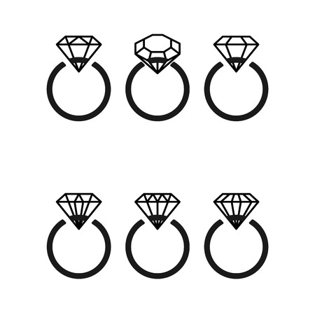 Diamond engagement ring icons with crystalsのイラスト素材