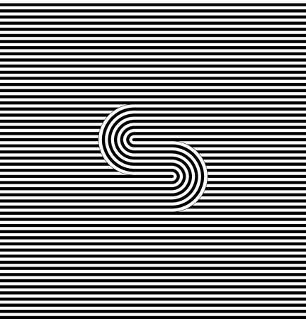 Curved striped seamless pattern. Vector illustration. Geometric striped ornament. Monochrome background with interlaced striped tapes. Graphic texture.のイラスト素材