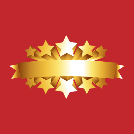 Gold star award with shiny ribbon with space for your text. It can be used for decorating of invitations, greeting cards.Vector Illustration.のイラスト素材