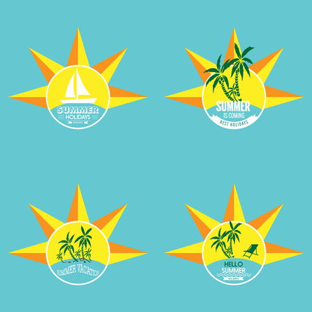 Summer label lettering typography vector illustration on light background. Vintage design elements, logos, labels, icons, objects and calligraphic designs. Summer holidays.のイラスト素材