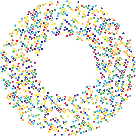 Circle with dots for Design Project. Halftone effect vector illustration. Colorful dots on white background. Golden background. Round frame design template.のイラスト素材