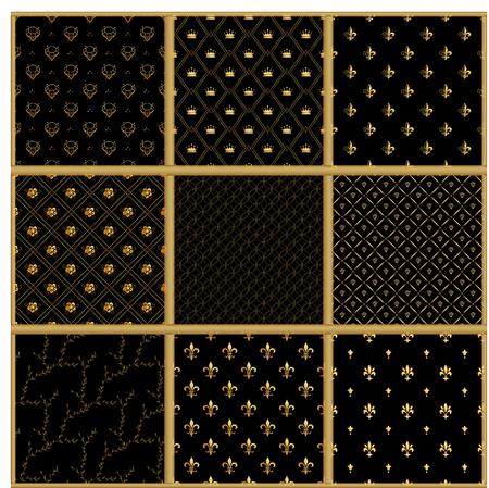 Set of vector seamless gold patterns. Luxury wallpapers collection. Modern stylish texture. Vector illustration. Used for wallpaper, pattern fills, web page,background,surface textures.のイラスト素材