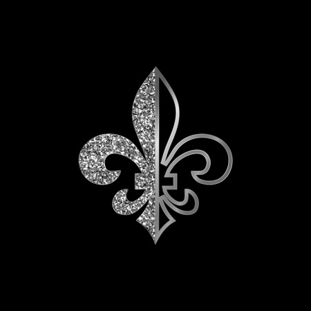 Fleur de lis symbols, silver glittering silhouettes - heraldic symbols. Vector Illustration. Medieval signs.Glowing french fleur de lis royal lily. Elegant decoration symbols.のイラスト素材