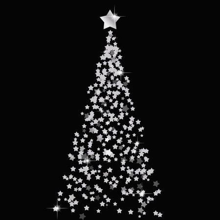 Christmas tree of stars on the transparent background. Silver Christmas tree as symbol of Happy New Year,Merry Christmas holiday celebration.の写真素材