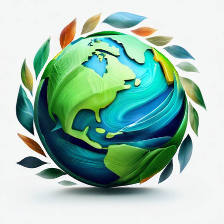 Ecology concept. Earth globe with green leaves. Vector illustration.の素材
