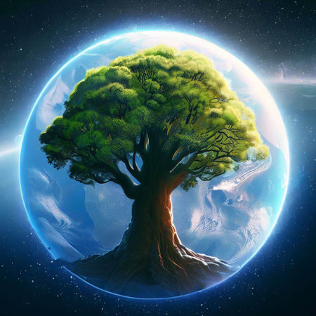 Earth and tree in the shape of a planet. 3D renderingの素材