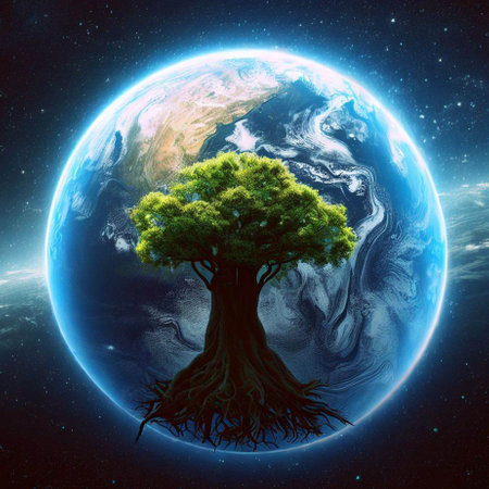 Planet earth and tree. 3D renderの素材